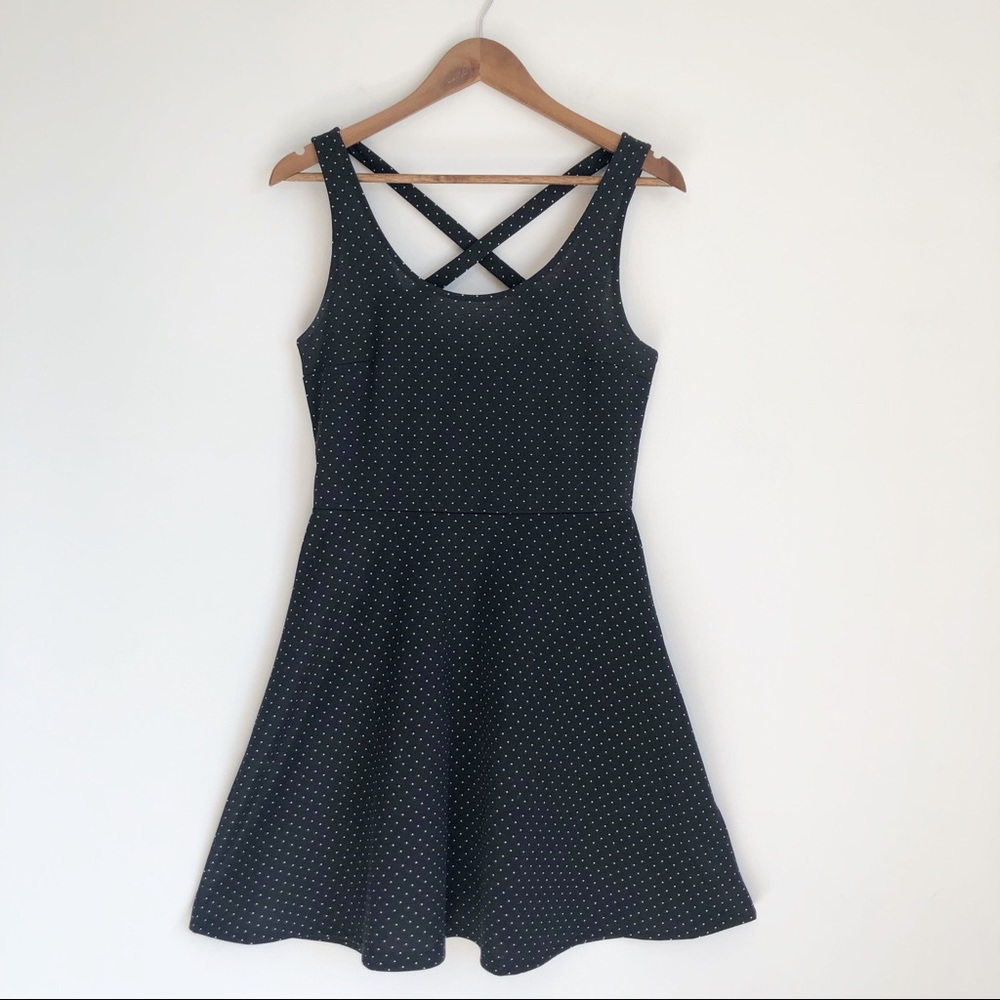 H&M Black Polka Dot Cross Strappy Skater Dress, S - Picture 9 of 16